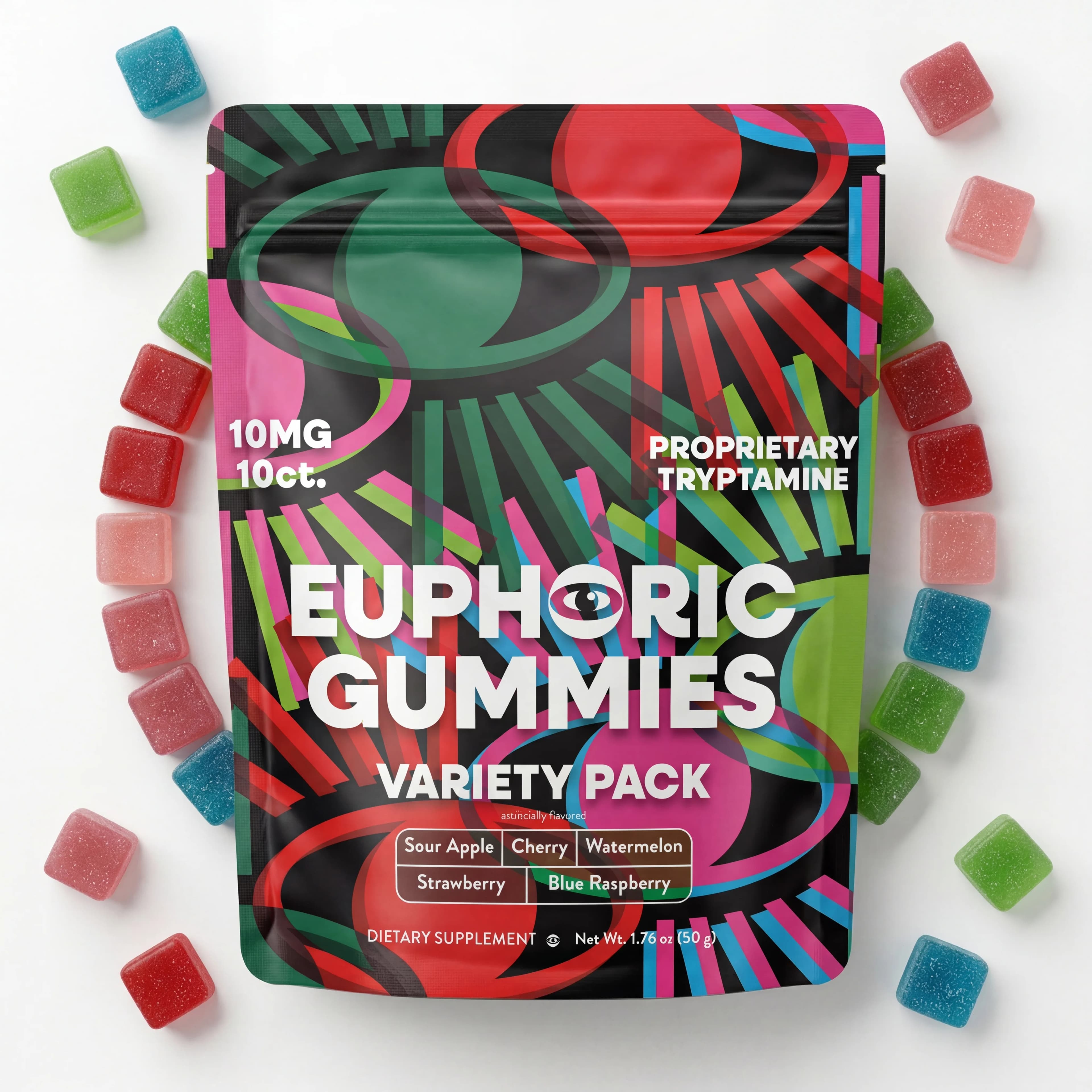 Euphoric Gummies overhead flat lay