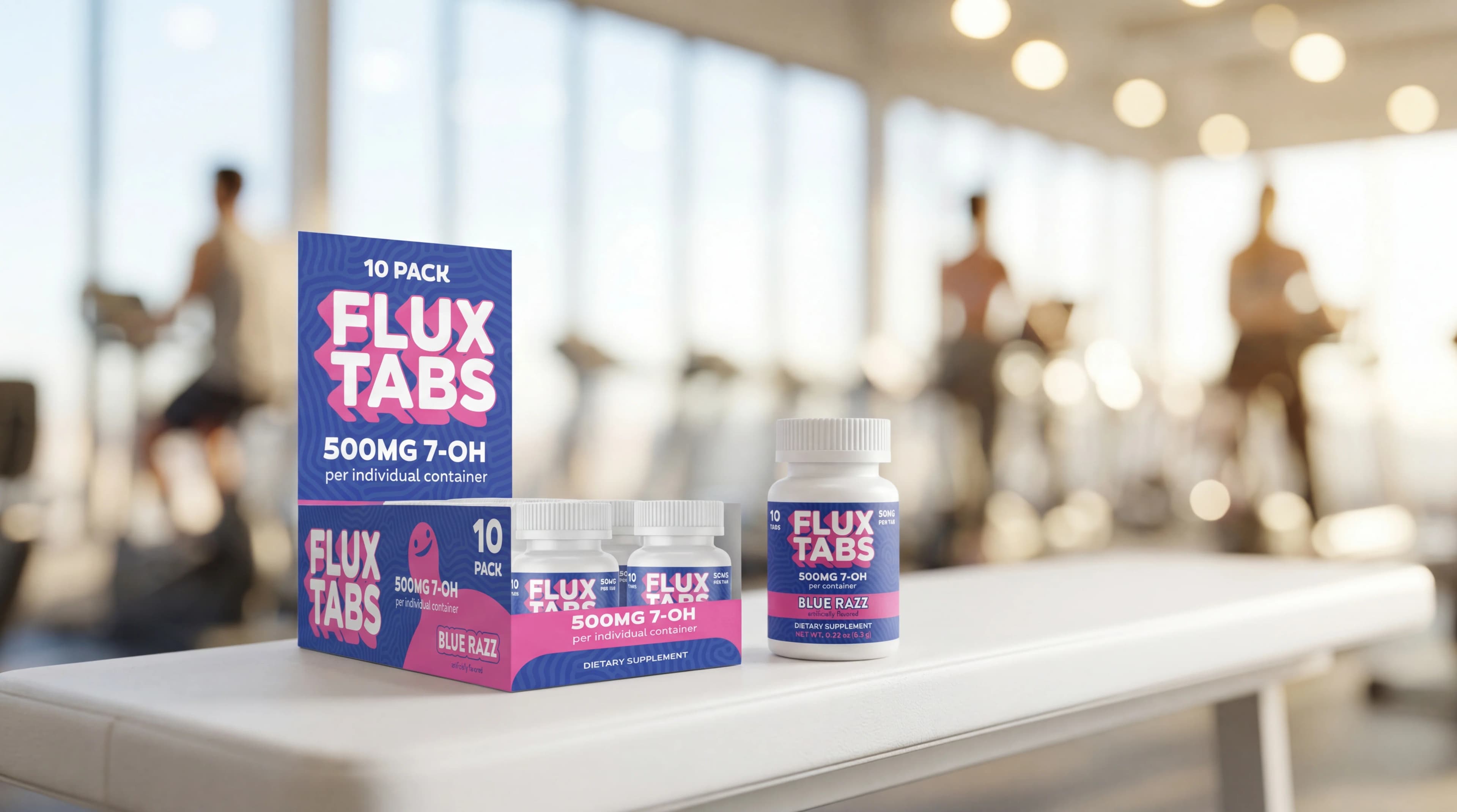 Flux Tabs on a gym shelf