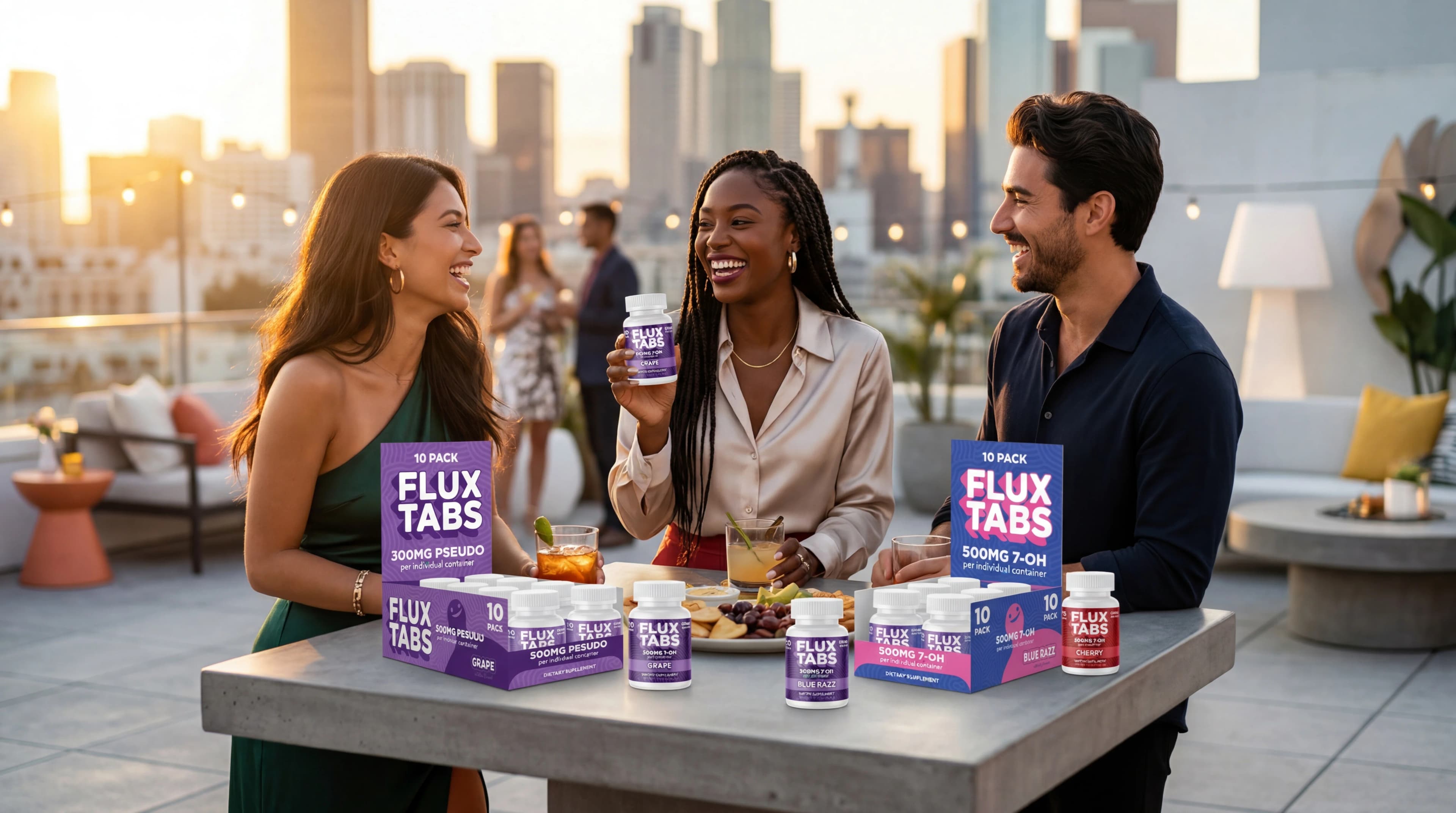 Friends on a rooftop with Flux Tabs